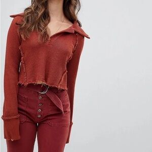 Free People We The Free Darcy Cropped Sweater in Cedar